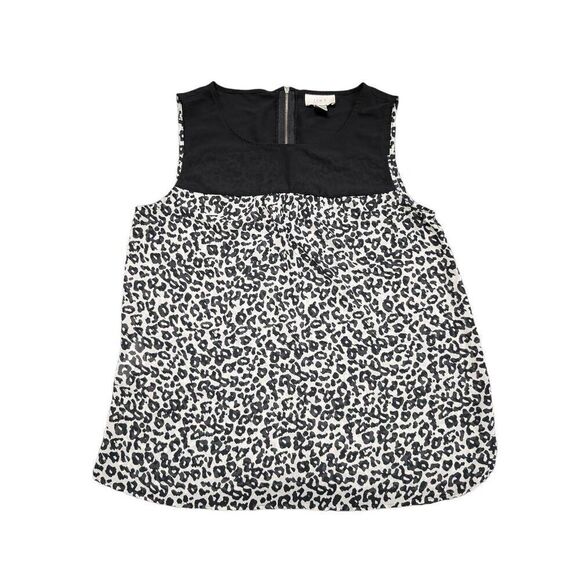 ANN TAYLOR LOFT WOMEN BACK AND CREAM CHEETAH LEOPARD PRINT TOP BLOUSE SIZE MEDIU - Picture 1 of 5